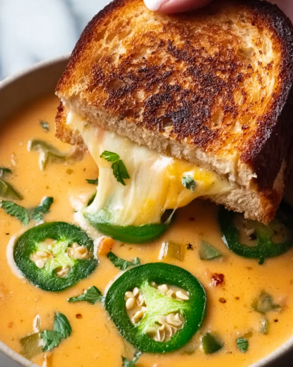 Spicy Jalapeño Popper Soup with Grilled Cheese Dippers Recipe - Recipe Image