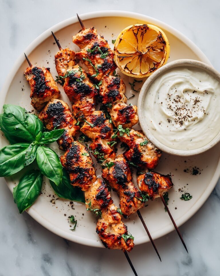 Basil and Garlic Grilled Chicken Skewers with Garlicky Whipped Ricotta Recipe