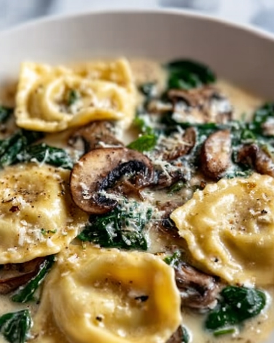 Creamy Parmesan Mushroom and Spinach Tortellini Soup Recipe - Recipe Image