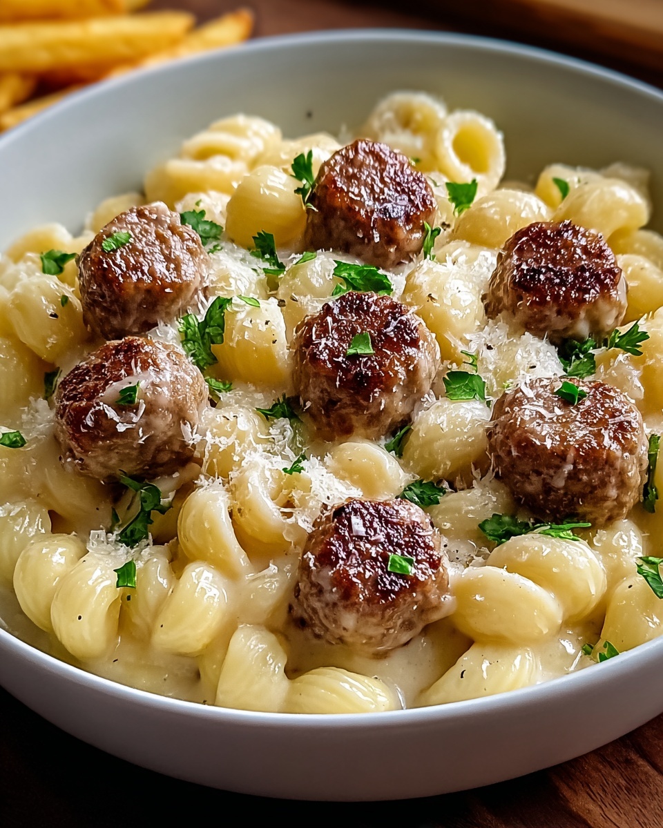 Garlic Butter Sausage Bites with Creamy Parmesan Pasta Recipe - Recipe Image