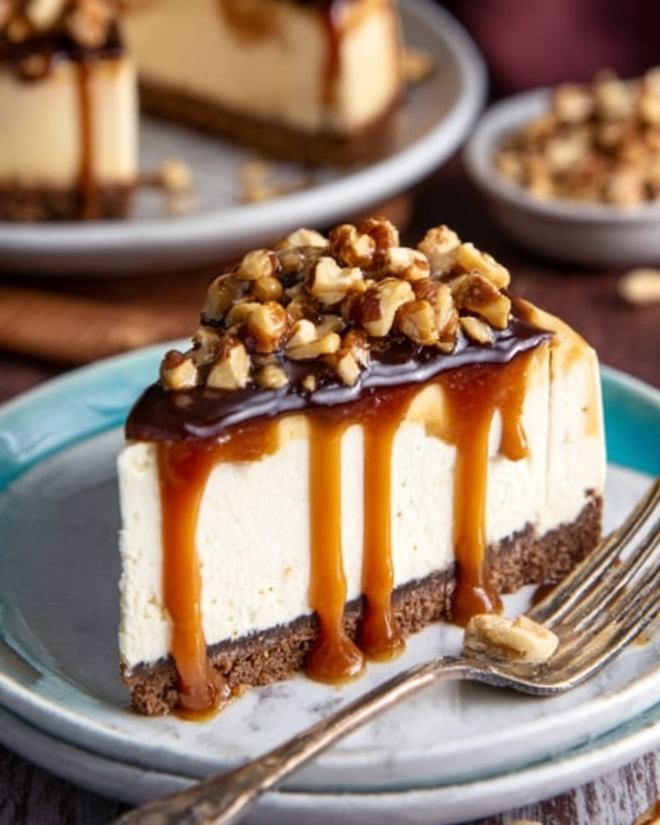 Turtle Cheesecake with Caramel and Pecan Topping Recipe - Recipe Image