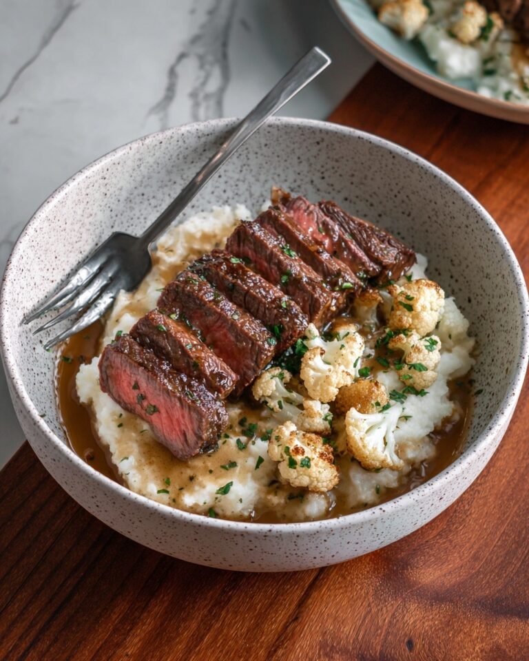 Brown Butter Steak with Roasted Garlic Whipped Cauliflower Recipe