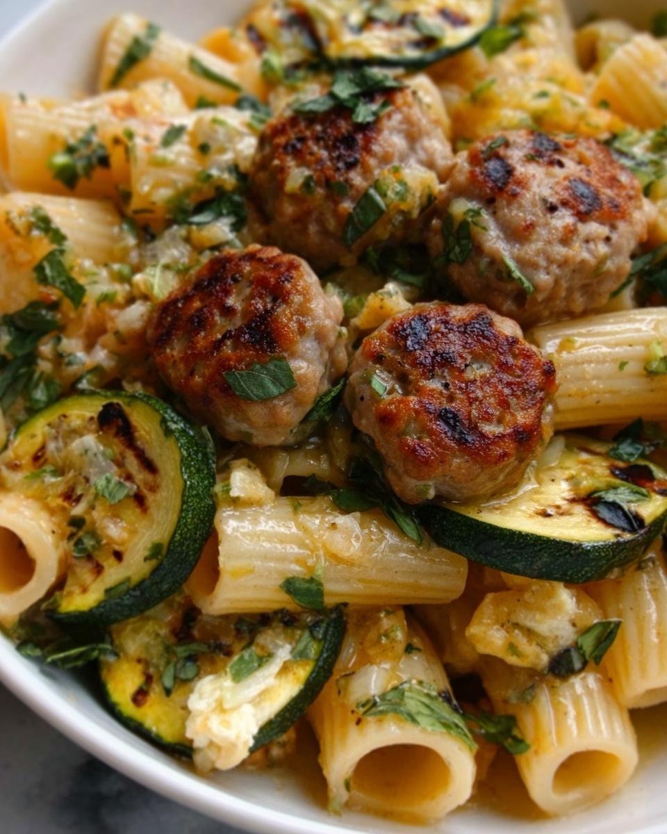 Chicken Sausages with Zucchini, Tomatoes, and Pasta Recipe - Recipe Image