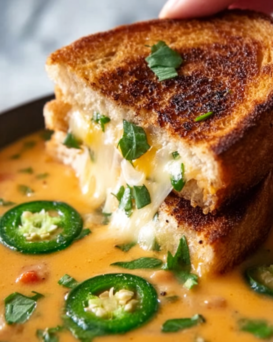 Spicy Jalapeño Popper Soup with Grilled Cheese Dippers Recipe - Recipe Image