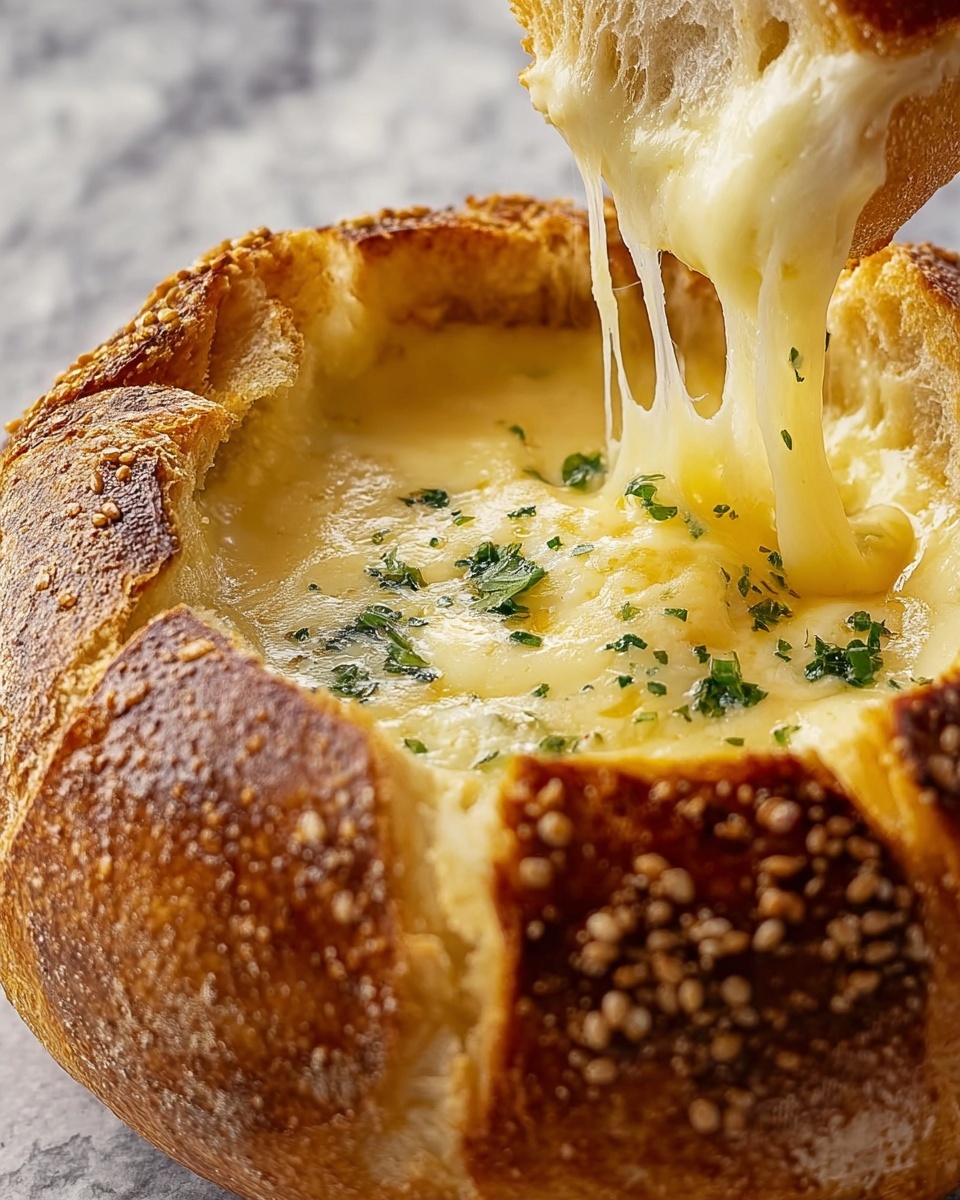Garlic Butter Baked Brie in a Bread Bowl Recipe - Recipe Image