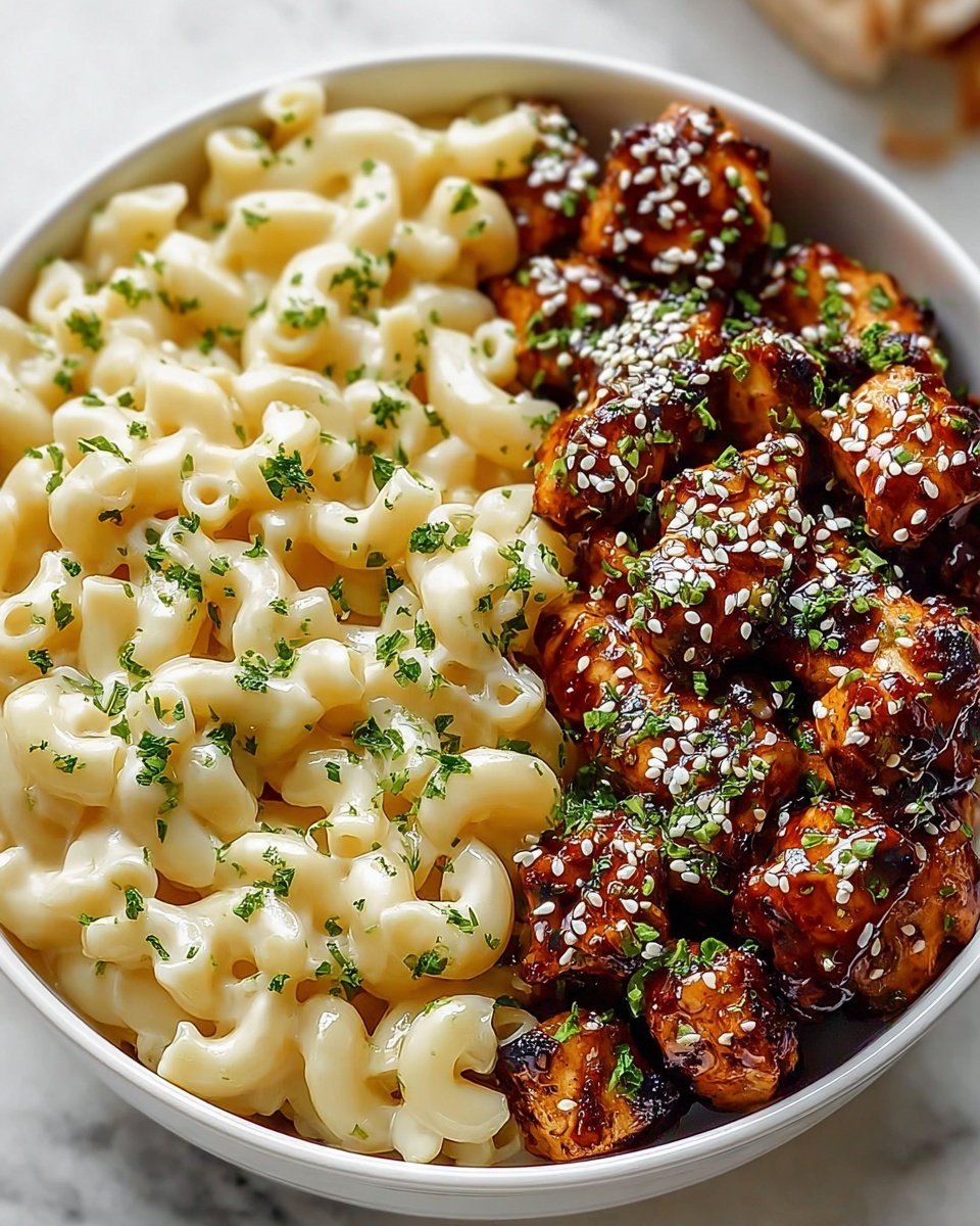 Easy Honey Garlic Chicken with Creamy High-Protein Mac and Cheese Recipe - Recipe Image