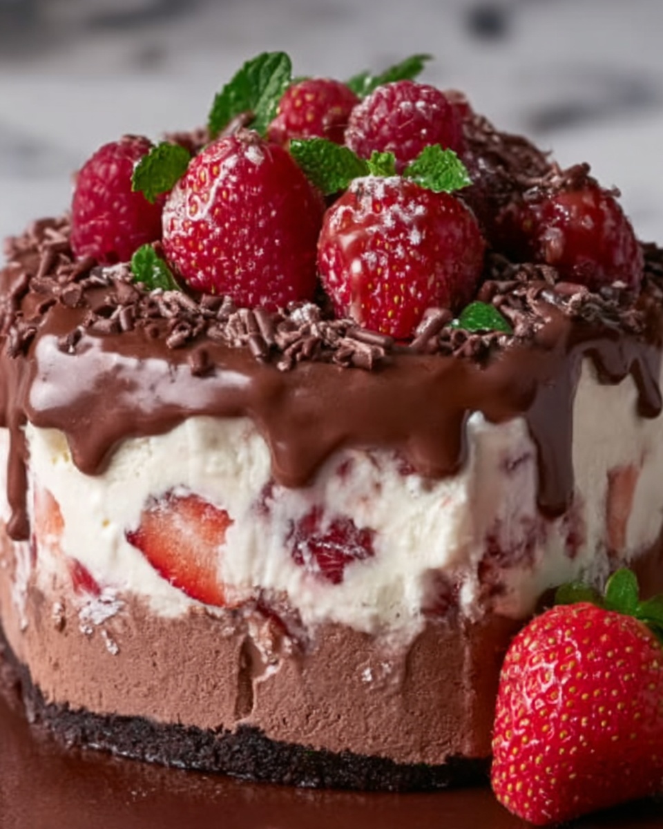 Decadent Strawberry Chocolate Fantasy Ice Cream Cake Recipe - Recipe Image