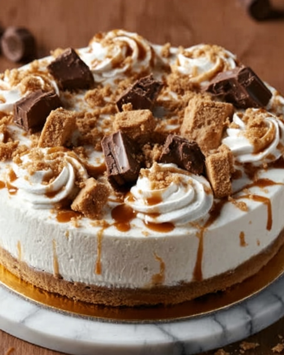 No-Bake Snickers Cheesecake Recipe - Recipe Image