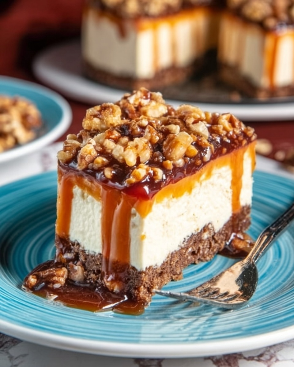 Turtle Cheesecake with Caramel and Pecan Topping Recipe - Recipe Image
