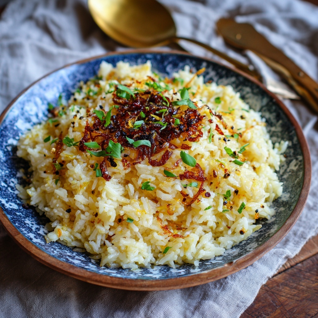 Savory Golden Onion Butter Jasmine Rice Recipe - Recipe Image
