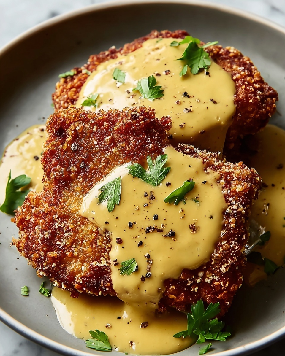 Pretzel-Crusted Chicken with Mustard Cheddar Sauce Recipe - Recipe Image