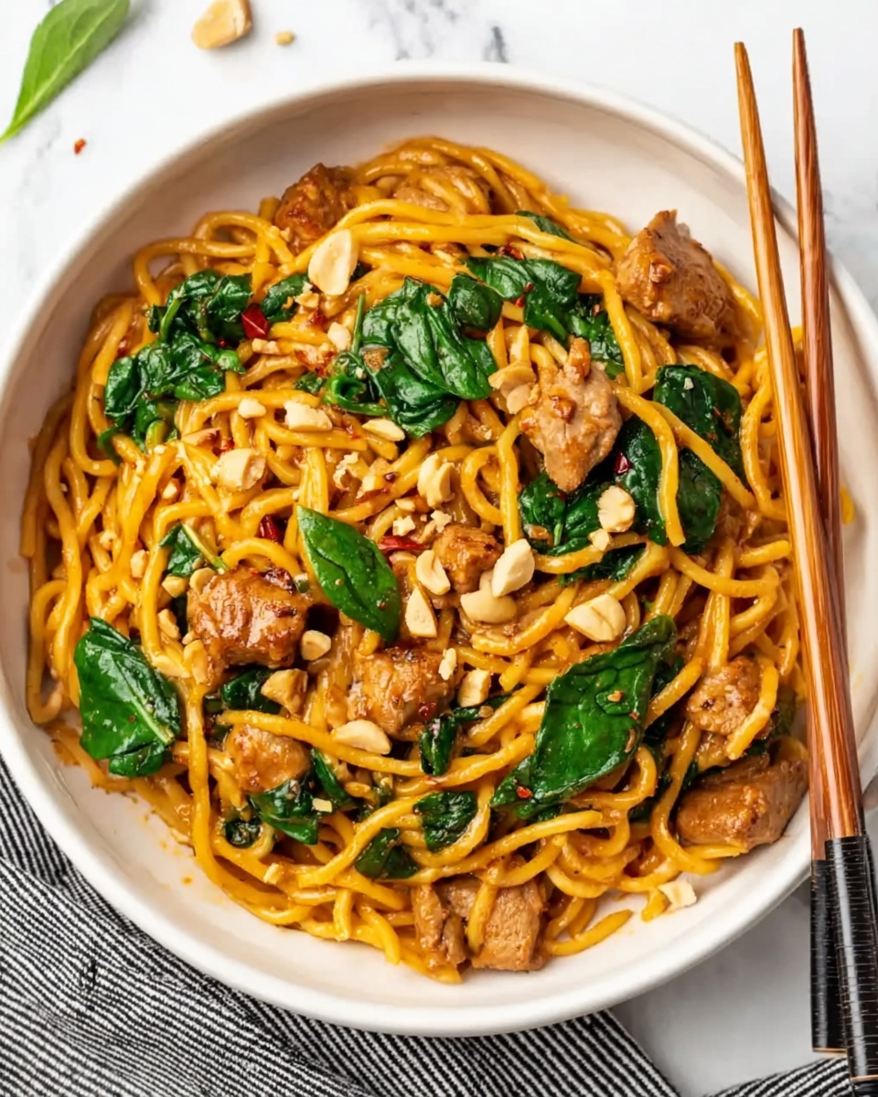 Sweet & Spicy Hot Chili Chicken Noodles with Basil Recipe - Recipe Image