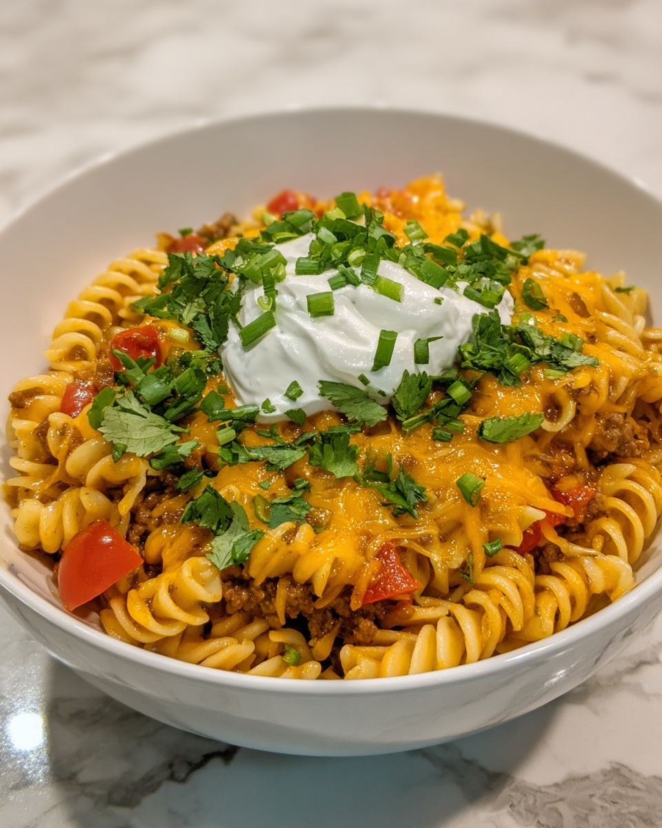 One Pot Beef Taco Pasta Recipe - Recipe Image