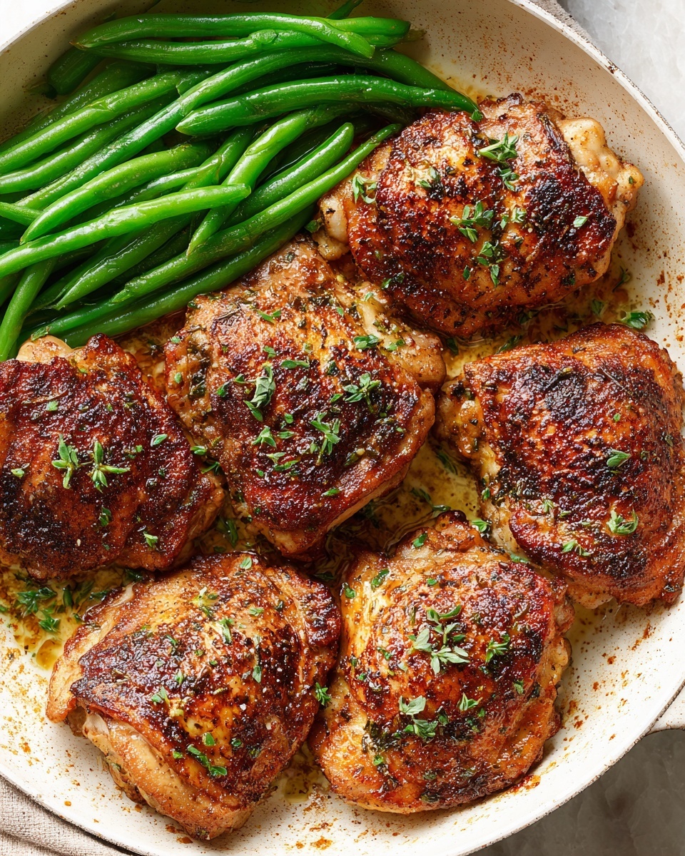 Chicken and Green Beans Skillet with Lemon, Garlic, and Spicy Hot Sauce Recipe - Recipe Image