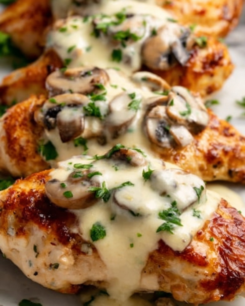 Cheesy Garlic Butter Mushroom Stuffed Chicken Recipe - Recipe Image