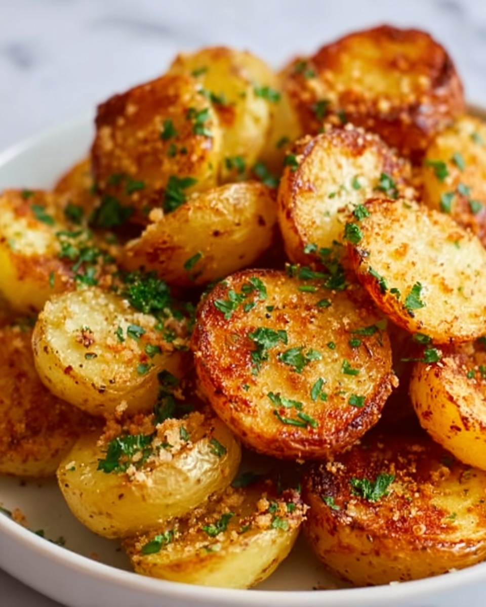 Crispy Garlic Parmesan Crusted Potatoes Recipe - Recipe Image