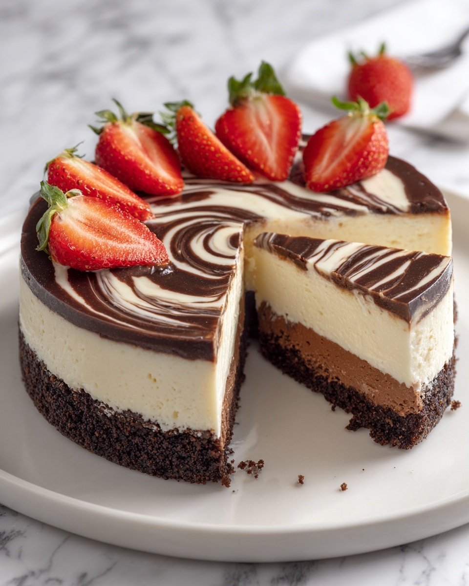 Chocolate Strawberry Swirl Cheesecake Recipe - Recipe Image