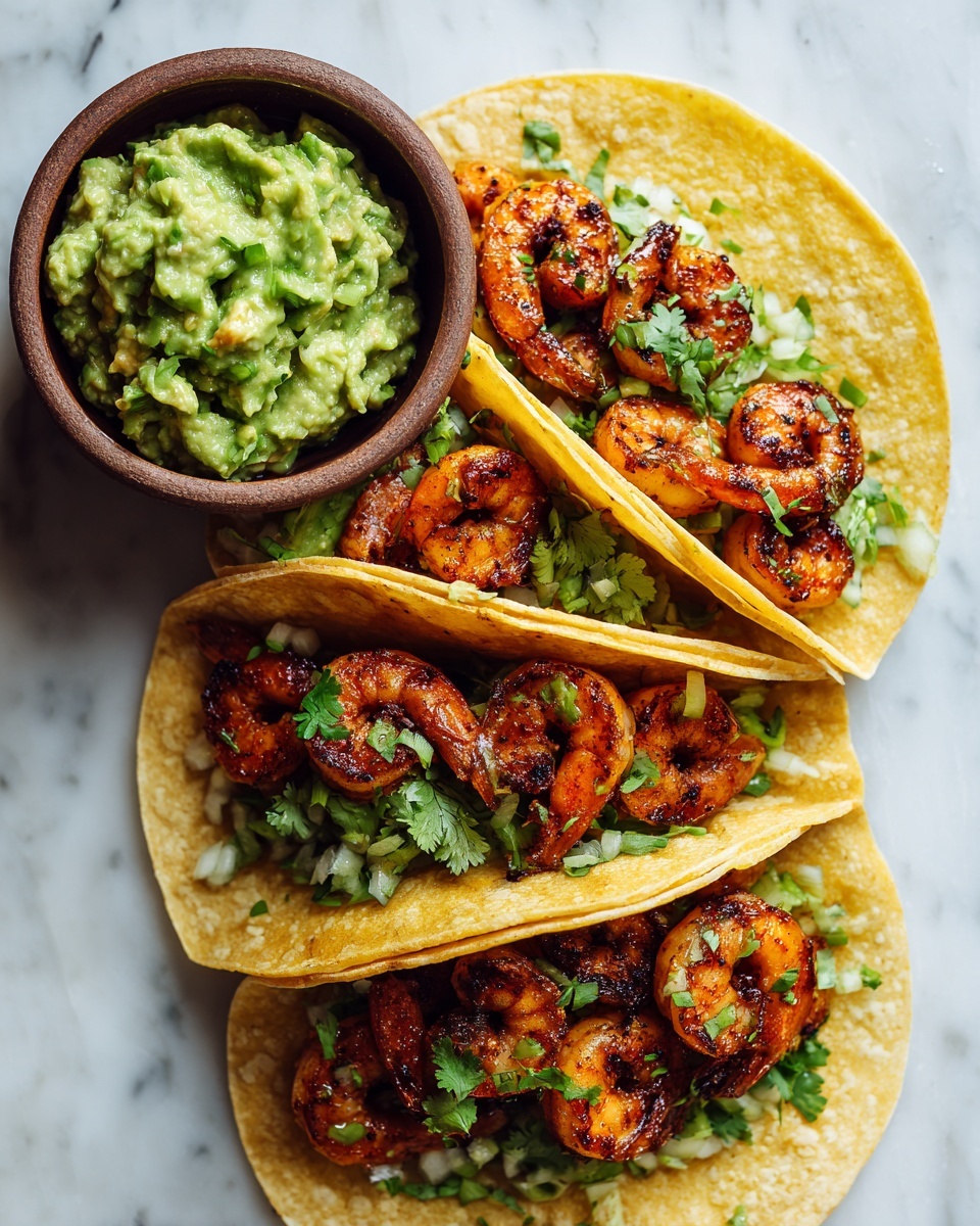 Crispy Shrimp & Poblano Tacos with Avocado Cilantro Sauce Recipe - Recipe Image